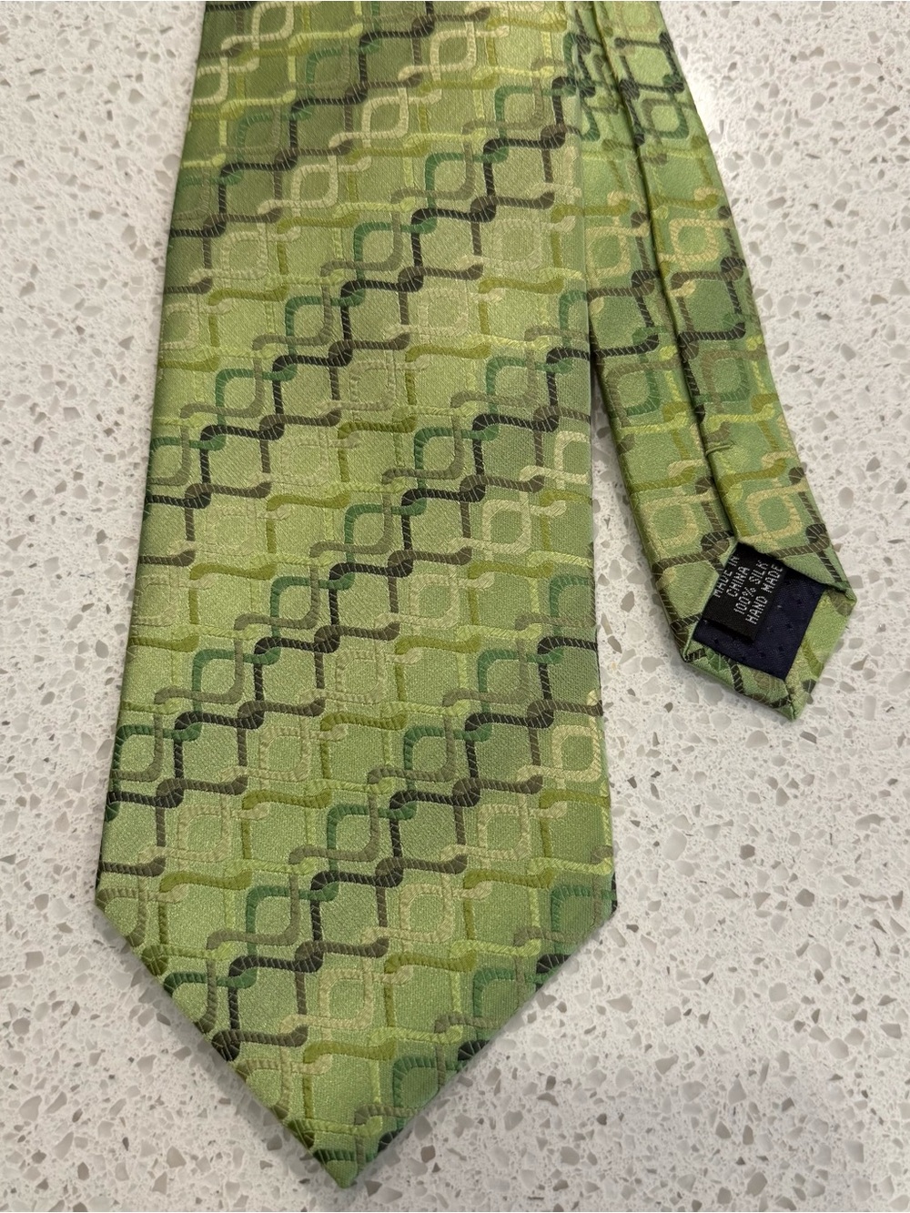 Umberto Frasi 100% Silk Green Geometric Jacquard Tie Handmade Men's Necktie